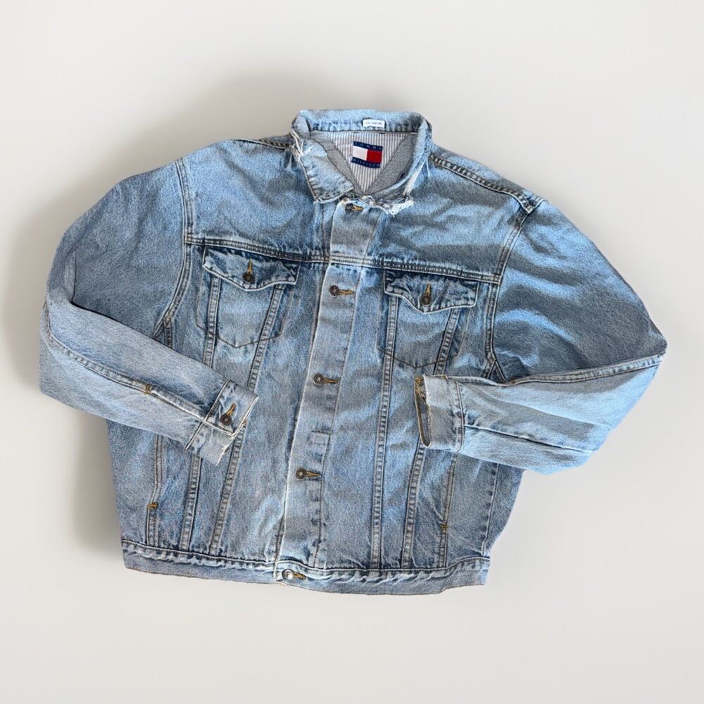 Vtg 90s Tommy Hilfiger Tommy Jeans Denim Jacket Large In Pre Owned Condition